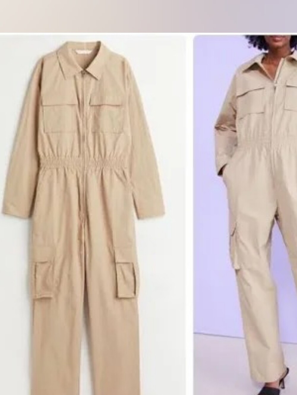 H&M Utility Cargo Jumpsuit Tan Sz M Nwt